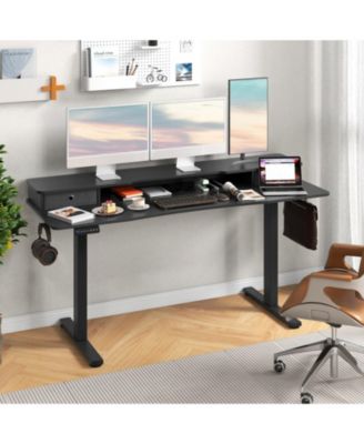  in Electric Standing Desk with 2 Fabric Drawers and Monitor Stand