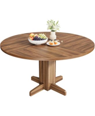 47'' Round Dining Table for 4–6, Wood Kitchen Table with Sturdy Pedestal Base, Farmhouse Walnut Circle Table for Living Room & Apartment
