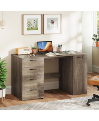 53 in Computer Desk with Power Outlets, 4 Storage Drawers and Adjustable Shelf