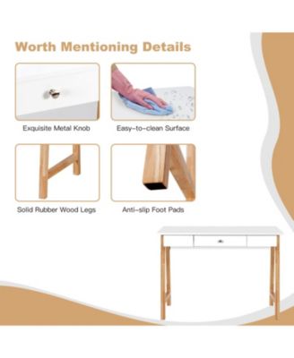 42 in Writing Desk with Storage Drawer and Rubberwood Legs