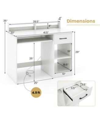 White Home Office Desk with Charging Station, Keyboard Tray and Adjustable Shelf