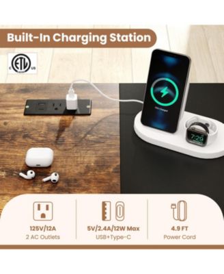 59 in Industrial Computer Desk with Built-in Charging Station and Storage Shelves