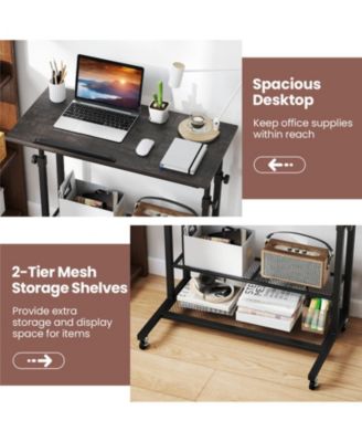 Mobile Height Adjustable Standing Table with Tilting Tabletop and Shelves