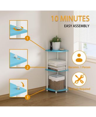 3 Tier Decorative Corner Bookshelf Display Rack, Blue