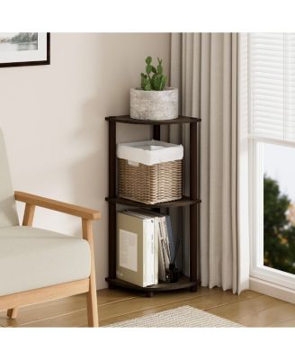 3 Tier Decorative Corner Bookshelf Display Rack, Walnut