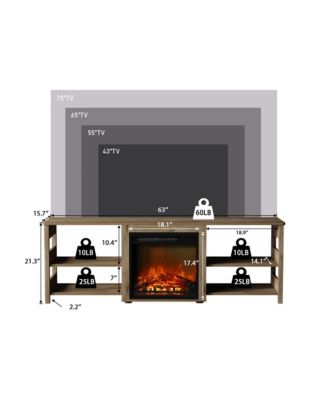 Fireplace TV Stand for up to 75" TV with Storage Shelves, French Oak
