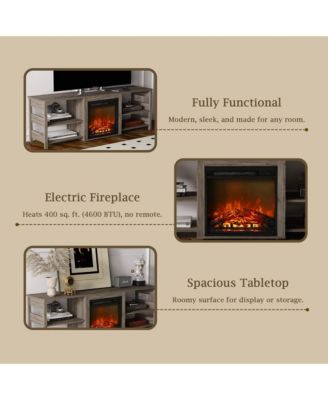 Fireplace TV Stand for up to 75" TV with Storage Shelves, Rustic Oak