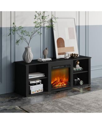 Modern Fireplace TV Stand for TVs up to 65" with 1400W Electric Fireplace, Americano