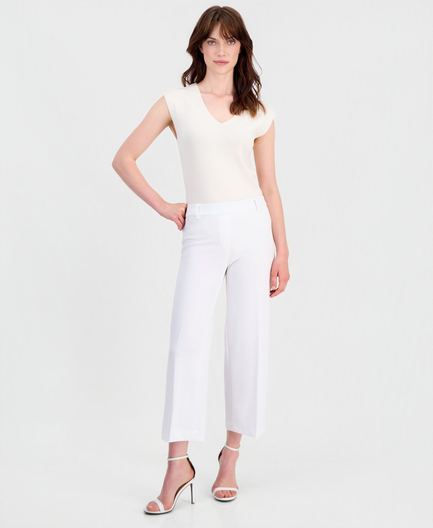 Women's Stretch Crepe Wide-Leg Cropped Pull-On Pants