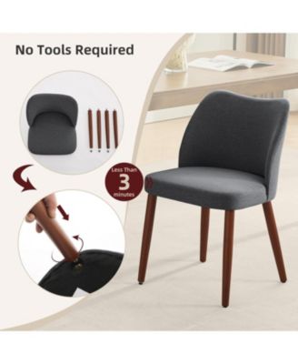 Dining Chair Set of 4, Linen Upholstered Dining Chair with Solid Wood Legs, Wing Backrest, Wooden Kitchen Chair