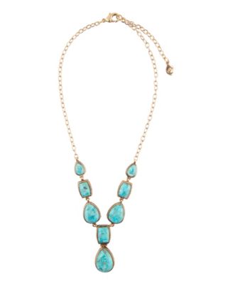 Genuine Blue Turquoise Roped Golden Bronze Y Necklace