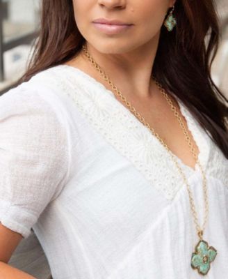 Blue Turquoise Maltese Golden Cross Pendant Necklace