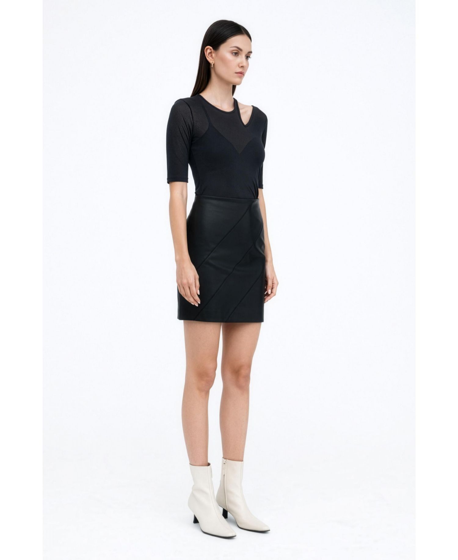 Women's Taia Fitted Sheer Jersey Elbow-Sleeve Shoulder-Cutout Top