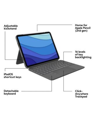 Combo Touch Keyboard Case for iPad Pro 11" (1st-4th Gen), Detachable Backlit Keyboard, Trackpad, Oxford Gray