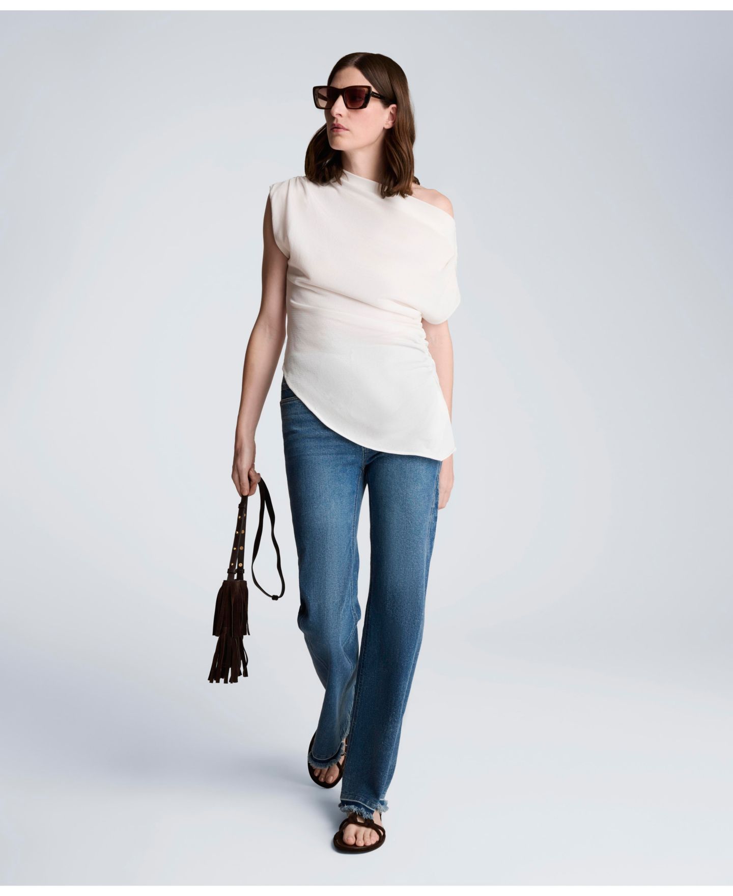 Женский топ Kenneth Cole Asymmetrical Drape Short-Sleeve, цвет: Чёрный — фото 13