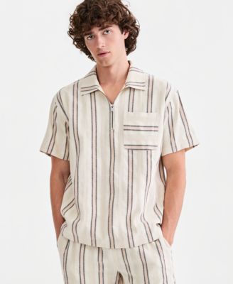 Men's Roan Cotton Striped Quarter-Zip Shirt