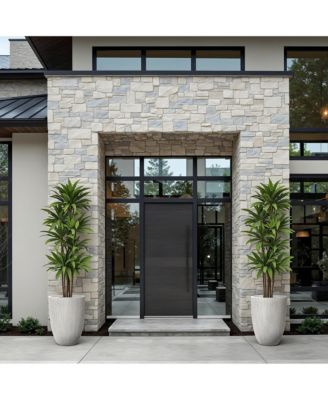 2-Piece Tall Tapered Round Plastic Planters Set, Mediterranean Gray