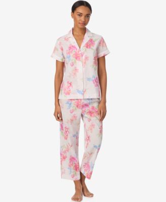 Women's Short-Sleeve Notch Collar Cropped Pant Pajama Set
