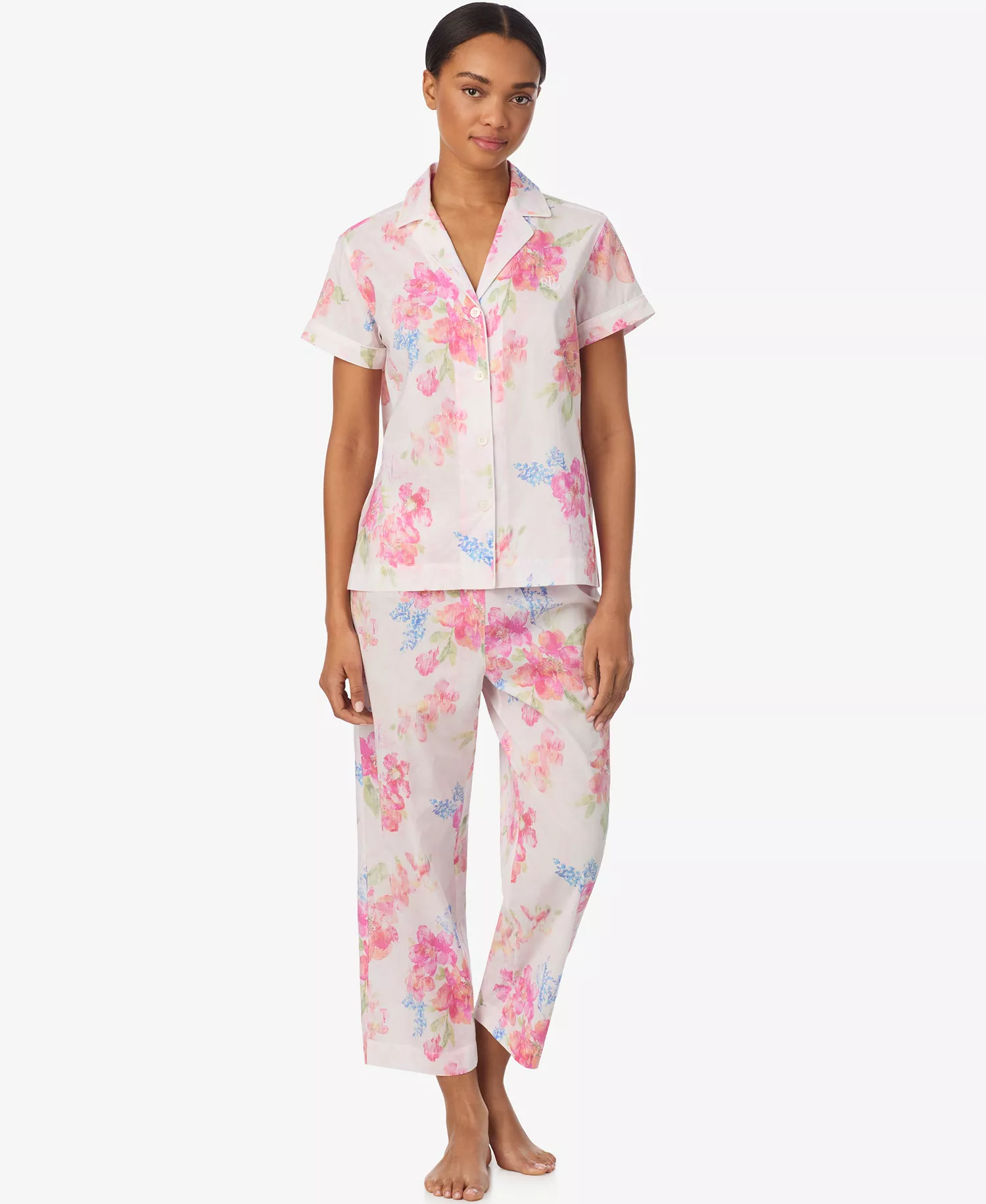 Lauren Ralph Lauren Women’s Short-Sleeve Notch Collar Cropped Pant Pajama Set .30 (55% off) was .00