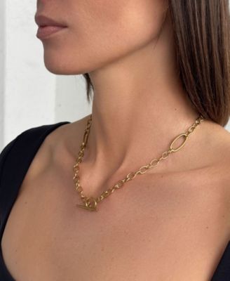 Tarnish Resistant Gold Mixed Link Toggle Necklace