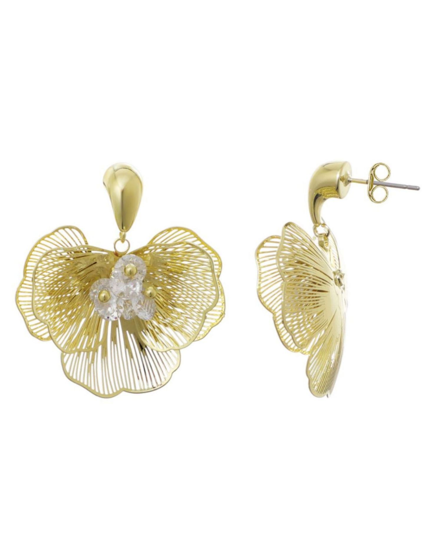 Crystal Gold Flower Stud Earrings