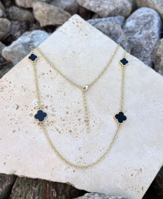 Gold 36" Black Flower Station Necklace