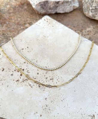 Gold 2-Piece Tennis and Paperclip Necklace Set