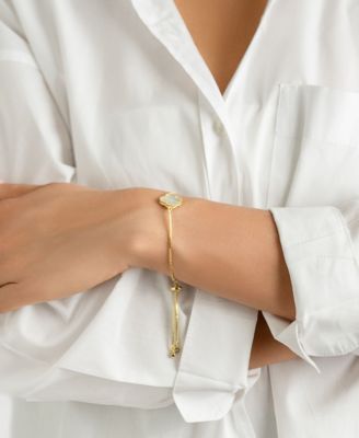 Mother of Pearl Gold 2-Piece Clover Bracelet and Earrings Set