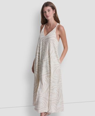 Women's Linen-Blend Knotted Strap V-Neck A-Line Dress