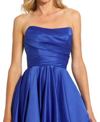 Women's Strapless High-Low Satin Gown with Draped Skirt