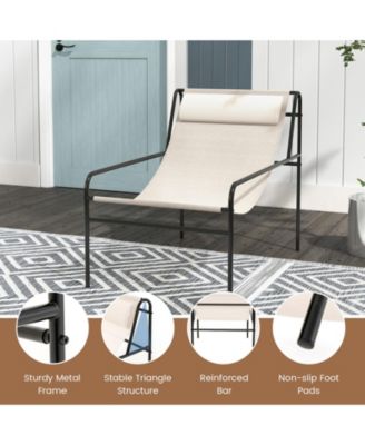 2 Pieces Patio Sling Chair Modern Accent Chair w/ Removable Headrest and Sturdy Metal Frame