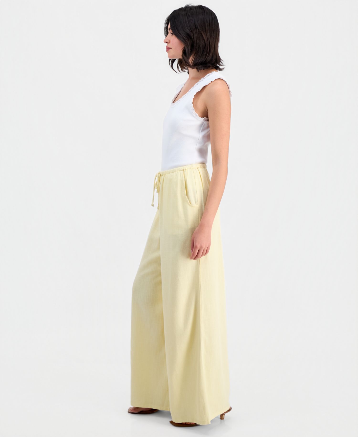 Petite Linen-Blend Wide Leg Drawstring Pant