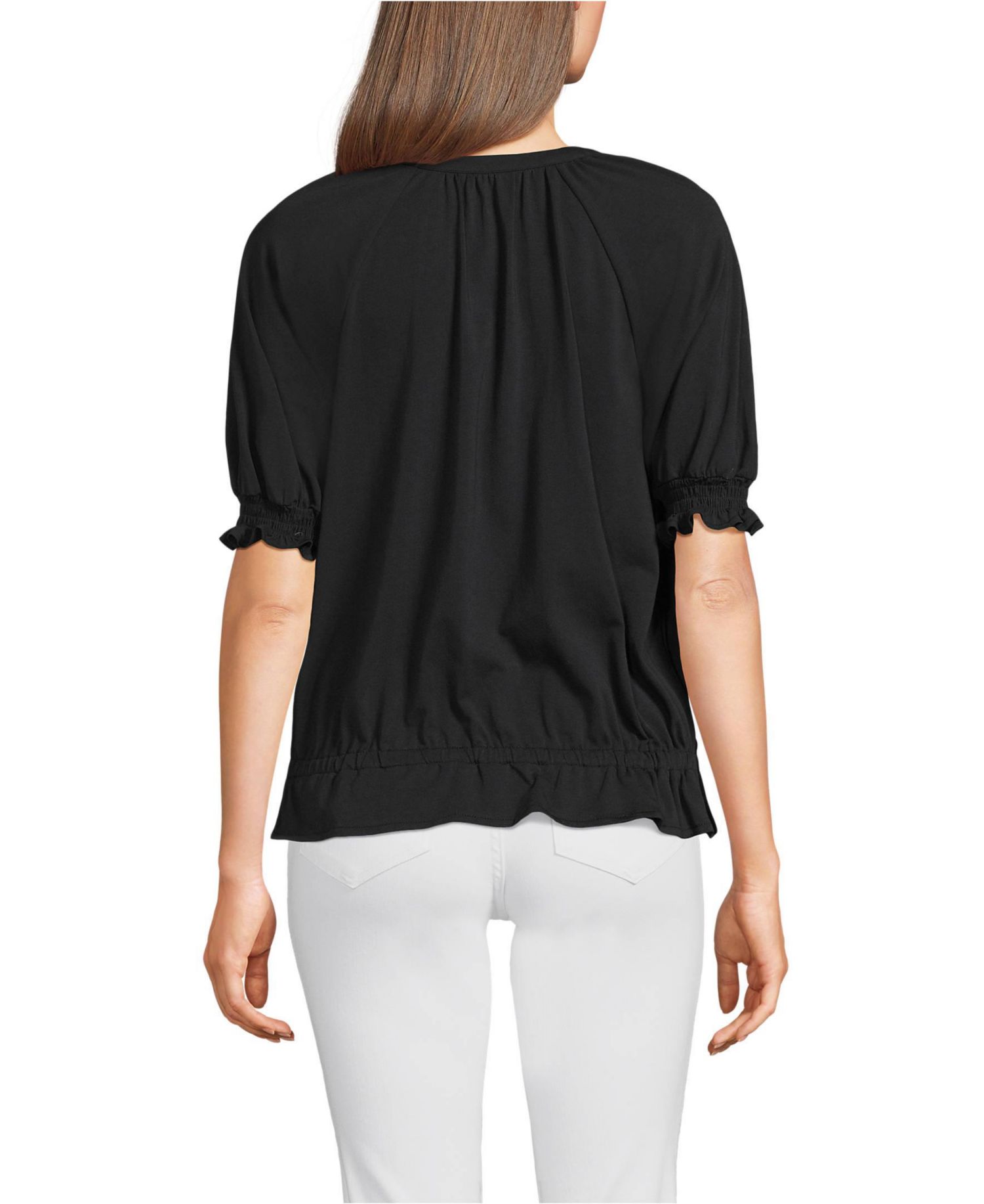 Women's Elbow Sleeve Lightweight Jersey Gathered Adjustable Hem Blouse
