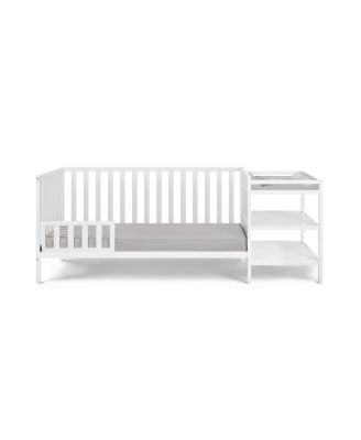 3 in 1 Convertible Crib and Changing Table Combo White Solid Wood with Storage Shelves
