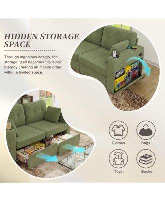 Stylish Chenille Loveseat Sofa, 67 Inch 2-Seater Couch with Storage, USB Charging and Cup Holders for Apartment and Living Room