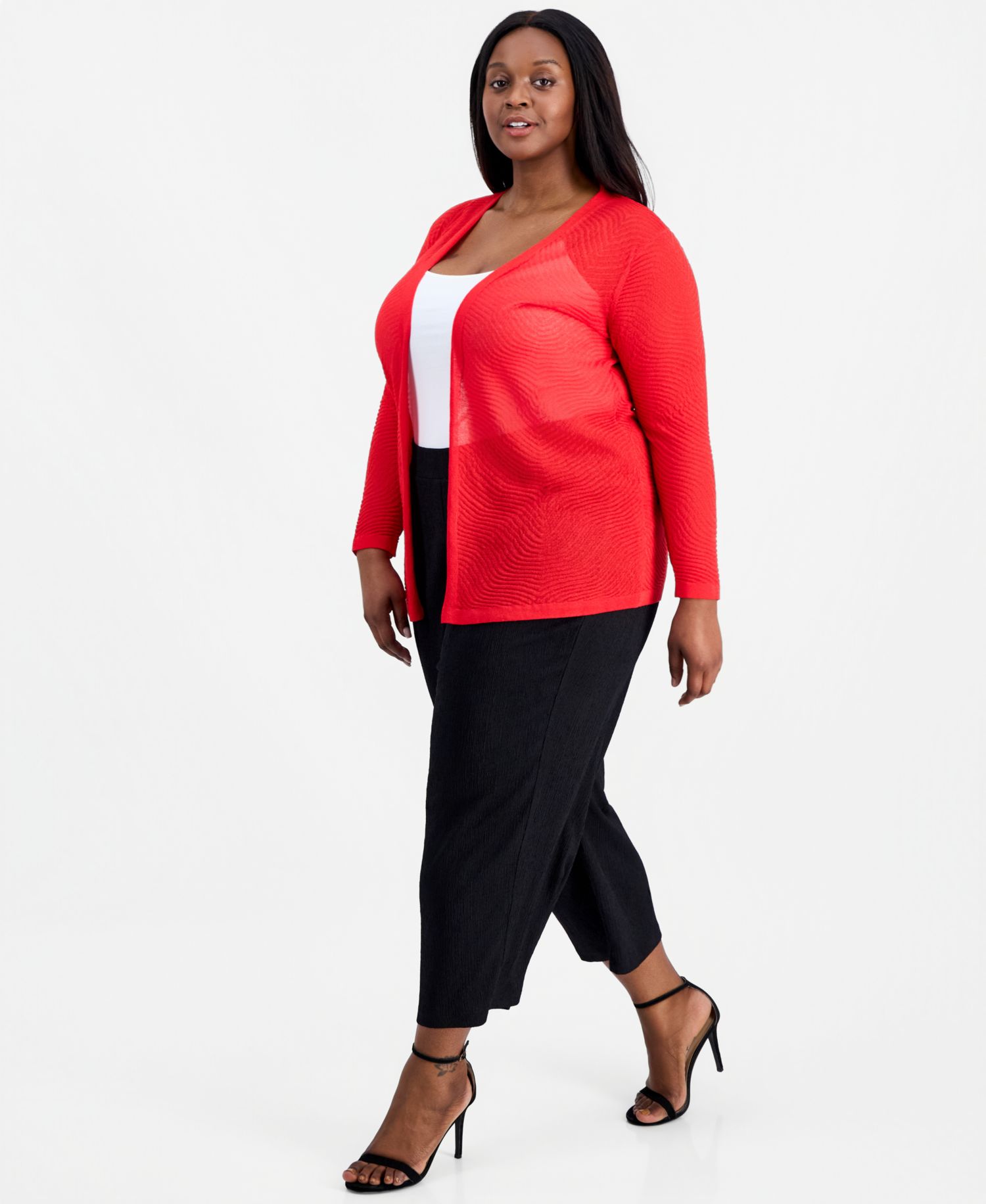 Plus Size Semi-Sheer Textured-Pattern Cardigan