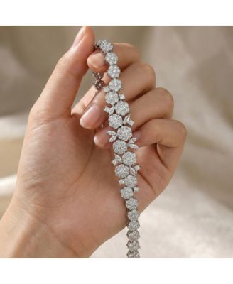 Timeless White Gold Plated CZ Flower Design Tennis Bracelet