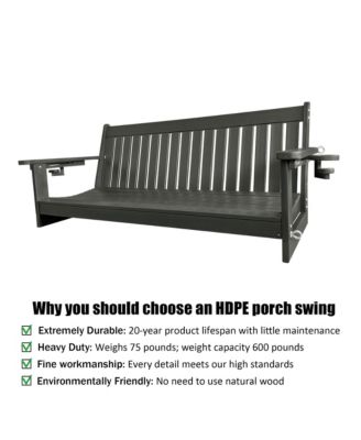 3-Seater HDPE Porch Swing 5 FT Bench Swing with Foldable Cup Holders