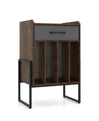 Record Player Stand with Drawer and Record Holder-Rustic