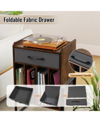 Record Player Stand with Drawer and Record Holder-Rustic