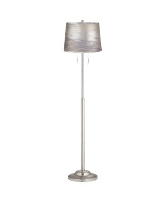 Abba Modern Tall Standing Floor Lamp Pole Twin Pull Chain Metal Brushed Steel Finish Drum