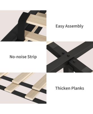 Platform Bed Frame and Velvet Upholstered Headboard with Adjustable Vertical Channel Tufted Headboard, No Box Spring Needed, Easy Assembly