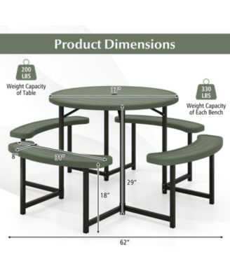 Round Picnic Table Bench Set with Four Benches and Umbrella Hole