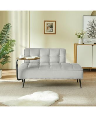 Loveseat Sofa - 54" Velvet Upholstered 2-Seater Couch with Rotating Side Table and Memory Foam for Living Room, Bedroom