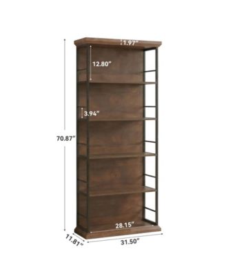 72'' Wooden Bookcase, 5-Tier Farmhouse Bookshelf, Free-Standing Display Storage Shelves