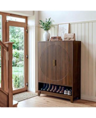 6-Tier Wooden Shoe Cabinet with Doors, Freestanding Shoe Storage Organizer with Adjustable Shelves, Holds Up to 24 Pairs