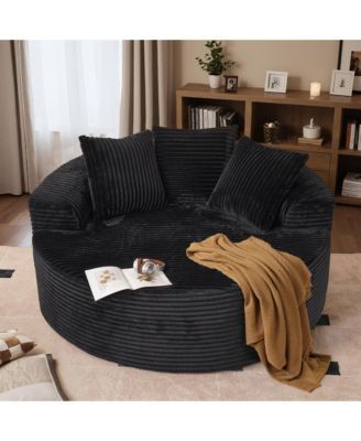 58" Oversized Round Lounge Chaise, No Assembly Required, Cloud Large Indoor Circle Chair, Fluffy Modern Sleeper Sofa Bed for Living Room