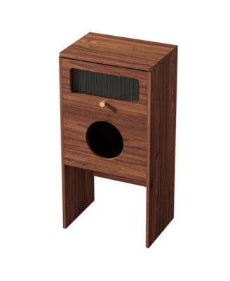 Hidden Cat Litter Box Enclosure with Storage, Frosted Door Cat House Furniture Cabinet