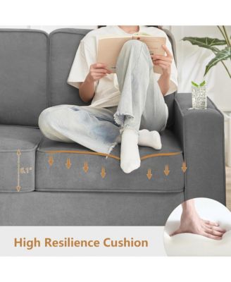 Contemporary 3-Seat Sofa, 83.86" Soft Snowfleece Lounge Couch, Practical Upholstered Sofa with 2 Cup Holders for Living Room and Office