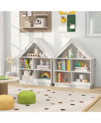 House-Shaped 3-Tier Toy Organizer with Open Storage Shelves